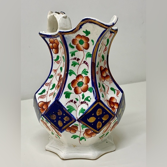 19th Century Antique Gaudy Welsh 8 Sided Cobalt Diamond Design Lusterware Jug - Picture 2 of 16